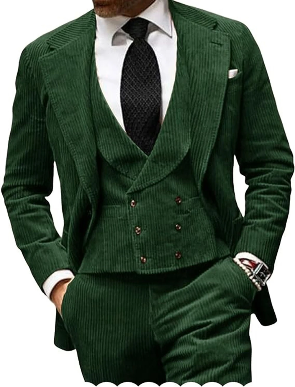 

Corduroy 2024 New Men's Blazer 3 Pieces Jacket Vest Pants Single Breasted Evening Dress Trench Fashion Winter Coat Casual