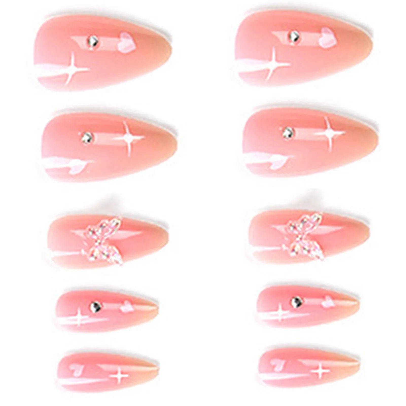 Pink Butterfly Almond False Nails Lasting Effect with Moderate Thickness Nails for Women and Girl Nail Salon