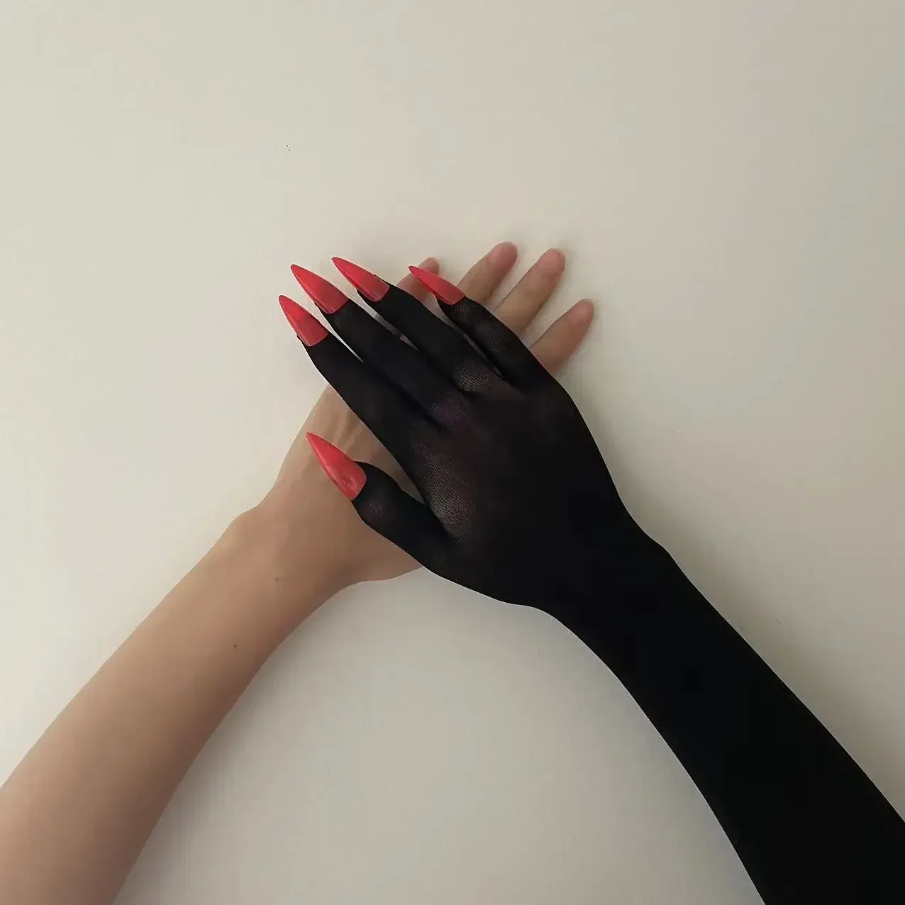 

Custom Made Kigurumi Five Finger Velvet Ultra-thin Zentai Glove Fetish Crossdress Men's Sheer Cosplay Black Long Nails Gloves