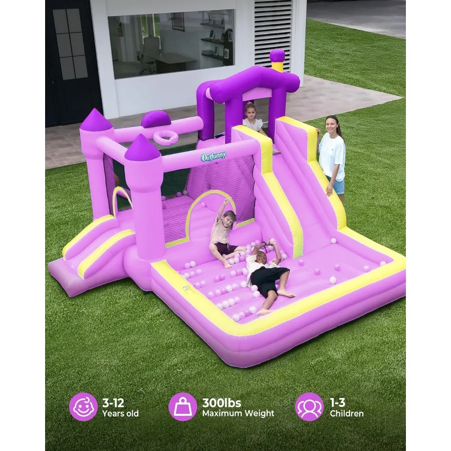 Casa inflável do salto casa inflável para meninas 3-12 com slide uso interno exterior 450w ventilador de alta eficiência durável roxo de