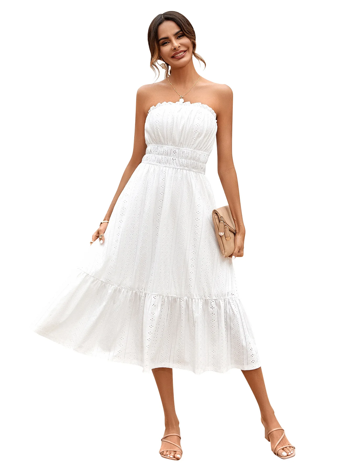 EIY2K White Long Dresses Women Summer Backless Ruffle Beach Dress Ladies Boho Sleeveless A-line Elegant Dress Casual Robe Longue