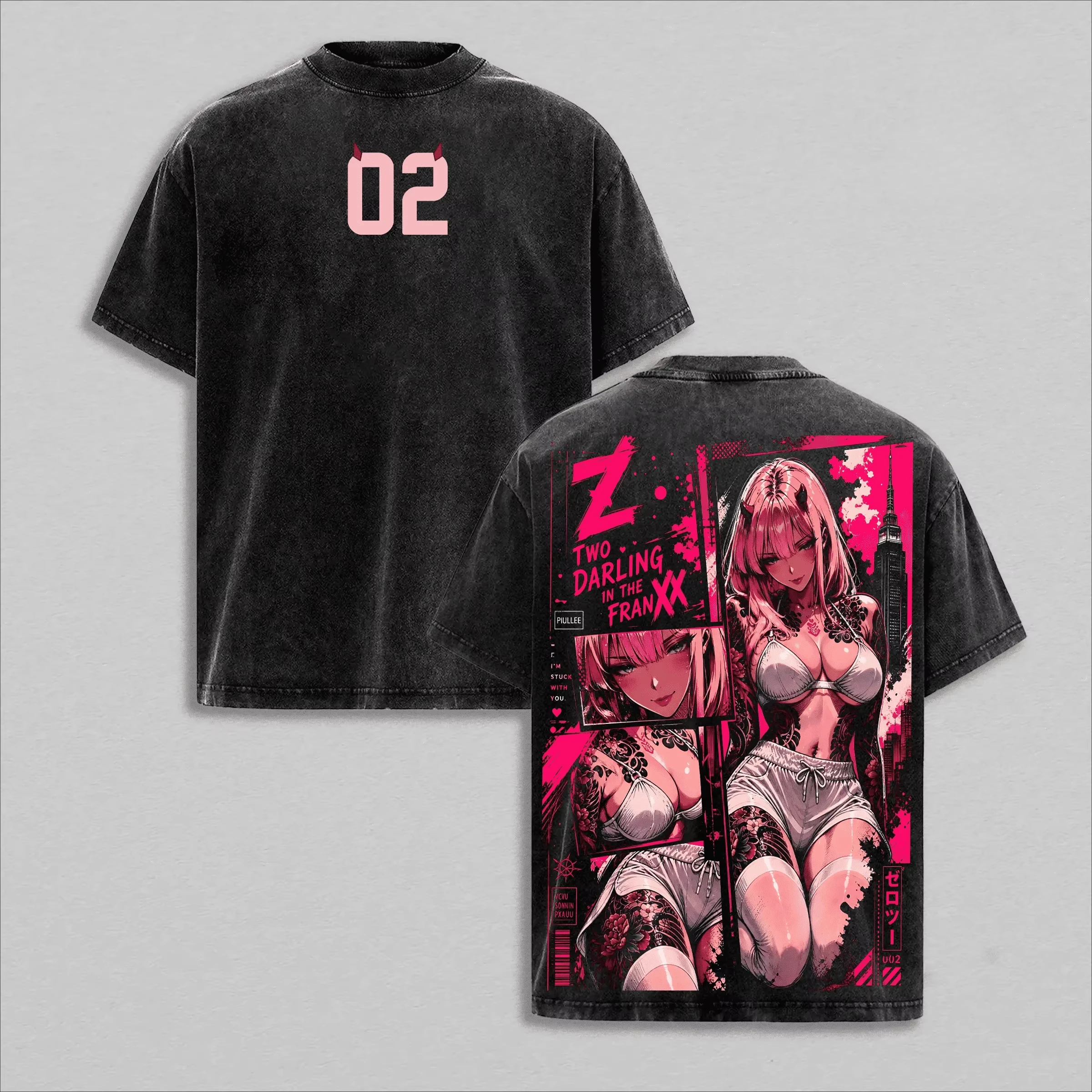 Hot Sale Zero Two DARLING in The FRANXX Graphic Print T-shirt Men Women Vintage Washed Streetwear Oversized Top Summer New Tee