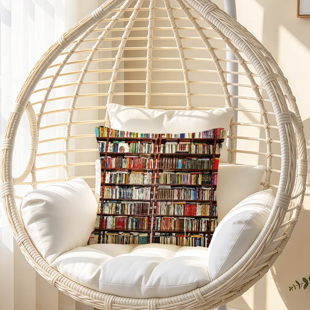 Retro Realistic Bookshelf Print Library Vintage Cushion Cover Soft Pillowcase Sofa Home Living Room Decor Bed Club Hogar Gift
