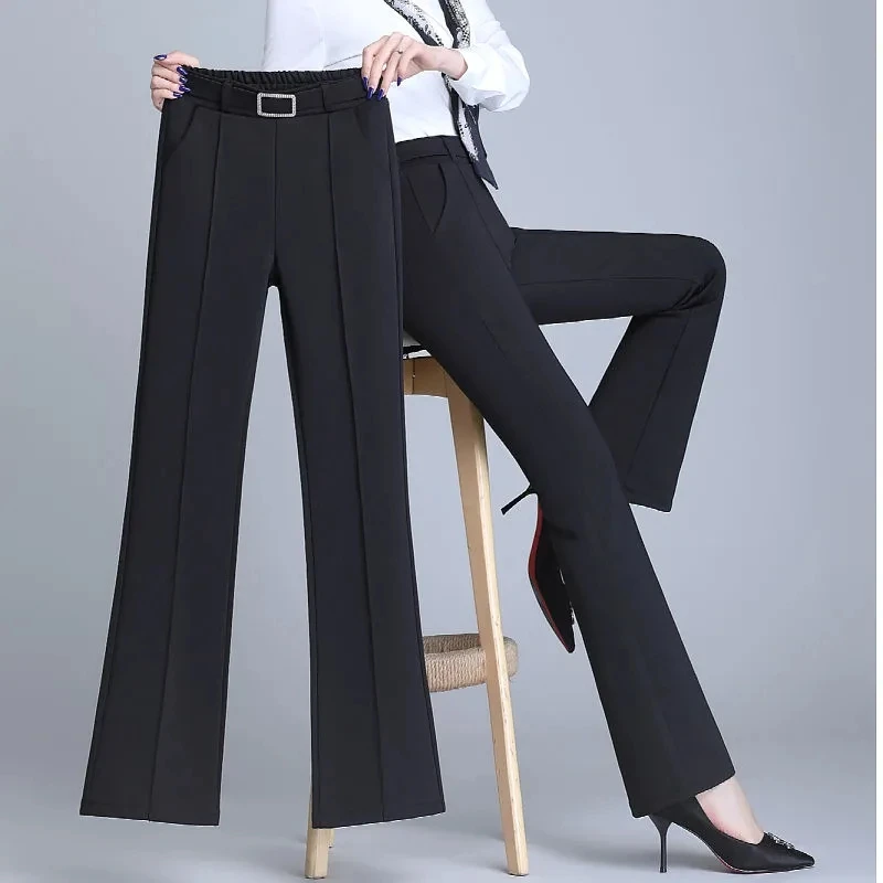 

2024New Office Lady Elegant Fashion Flare Pants Spring Autumn High Waist All-match Solid Women Casual Straight Trousers Clothing