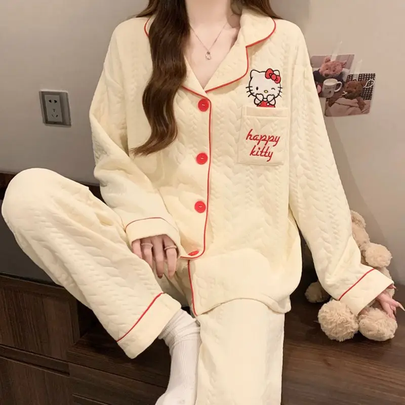 Sanrio Kawaii Hello Kitty Anime Mädchen japanische Frühling Herbst süße Strickjacke lange Ärmel Home Pyjamas Mode Y2K neuen Stil