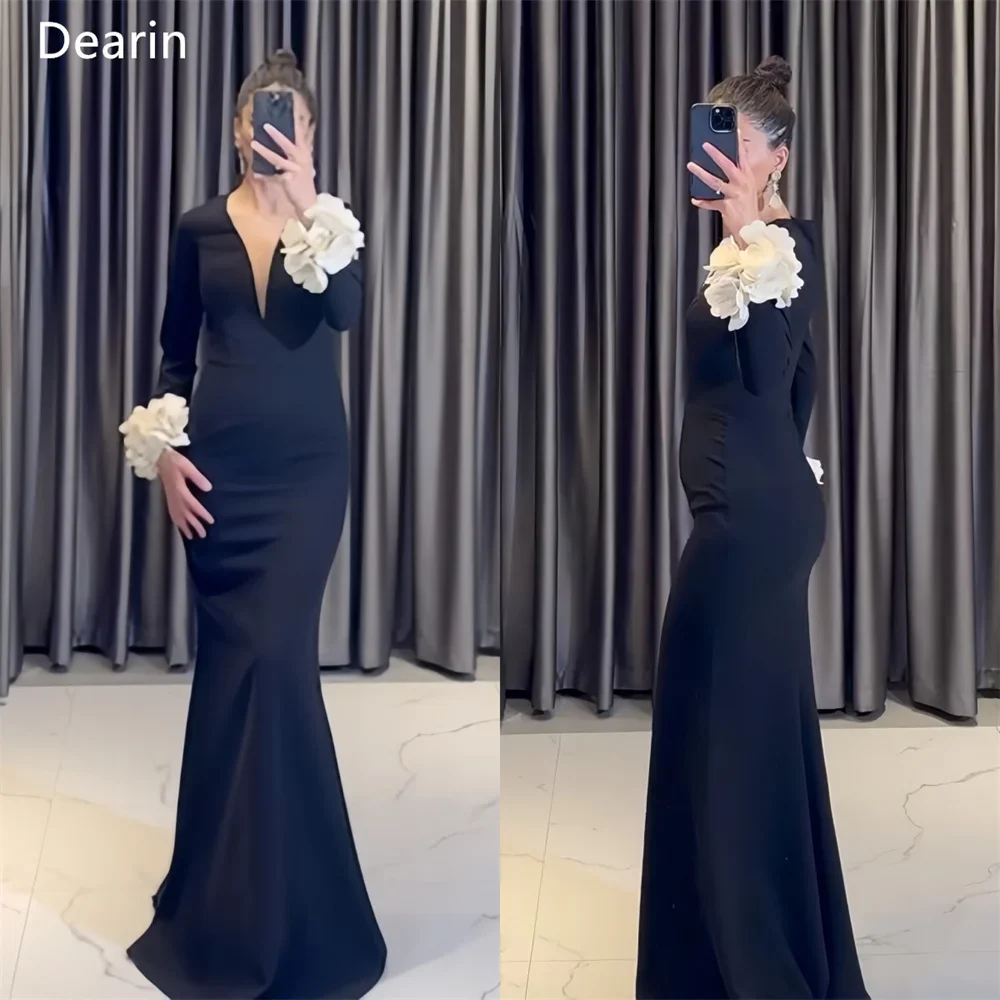 Customized Formal Gown Evening Prom Dress Dearin V-neck Mermaid Floor Length Skirts Applique 3D Flower Bespoke Occasion Dresses