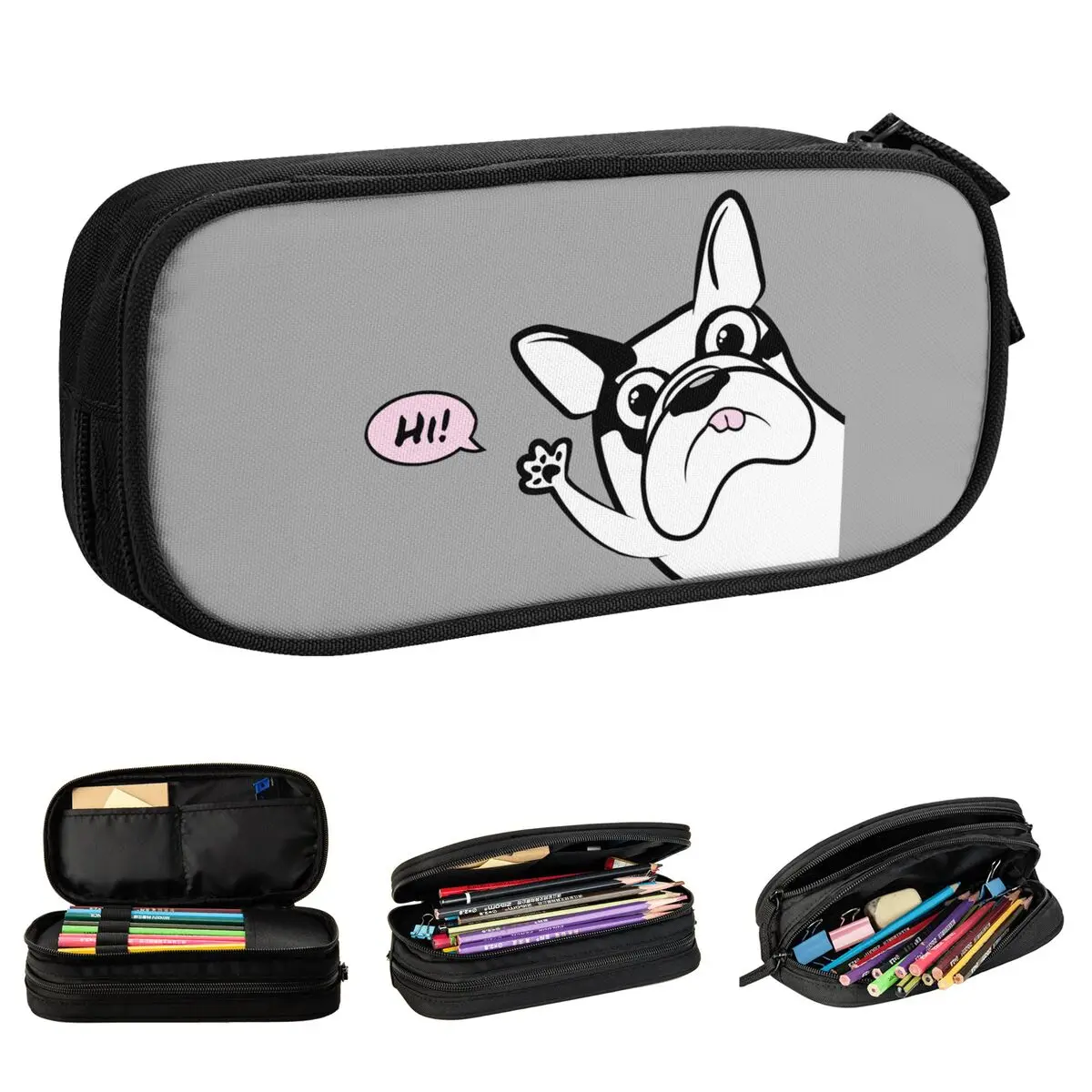 French Bulldog Says Hi Pencil Case Love Puppy Animal Pet Pencil Pouch Pen Box Big Capacity Bag Office Gift Accessories