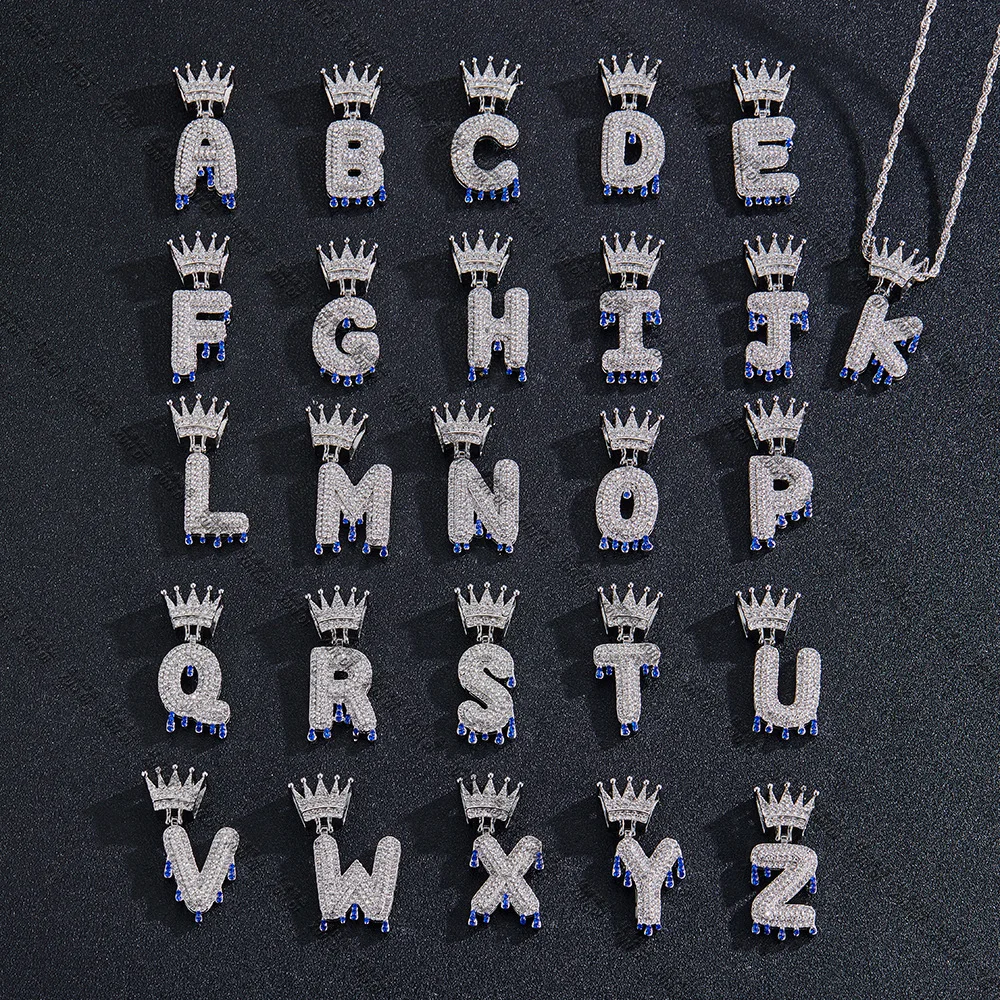 الهيب هوب مثلج خارج بلينغ زركون A-Z بالتنقيط تاج الحروف الأولية قلادة الذهب الفضة اللون الهيب هوب مجوهرات للرجال والنساء