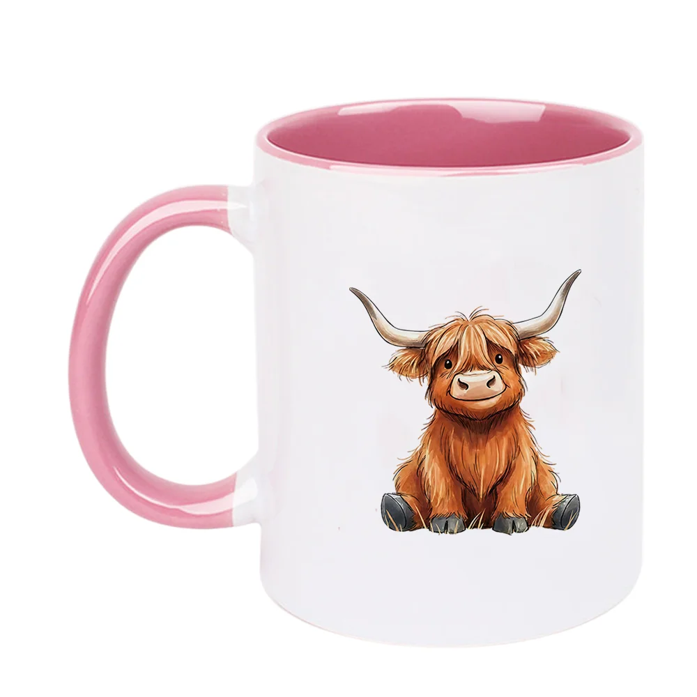 11oz Ceramic Coffee Mug with Cute Highland Cow Print for Home Use Office Drinking Holiday Present Christmas Birthday Party Favor