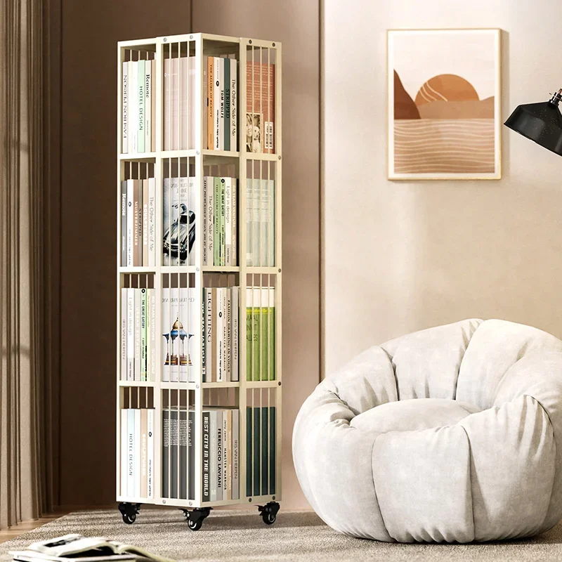 Innovative 360 Degree Rotating Bookshelf Mobile with Wheel Iron Corner Multilayer Storage FurniturePerfect Home Book Organizer