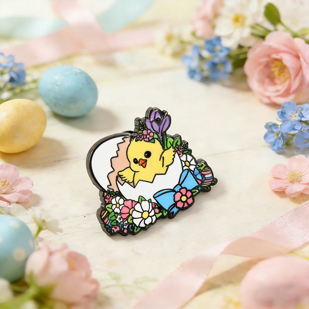 Osterküken-Brut-Emaillierter Anstecker Blumenkranz-Schleifen-Pin Frühlings-Themen-Abzeichen Feiertagsgeschenk Entzückendes Tier-Ei-Accessoire – Detail 9