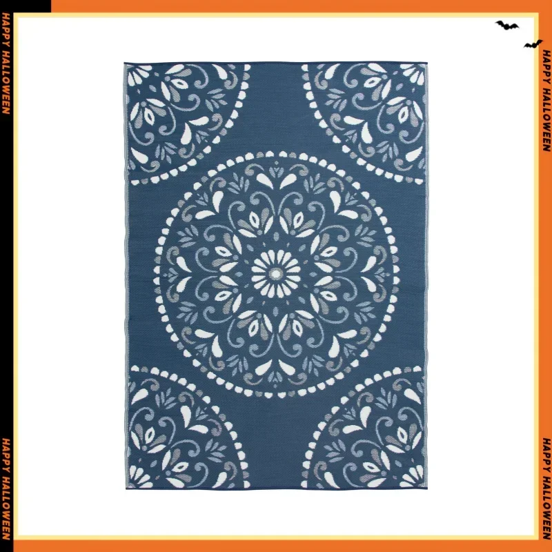 

7'x10' Navy Medallion Reversible Plastic Outdoor Rug