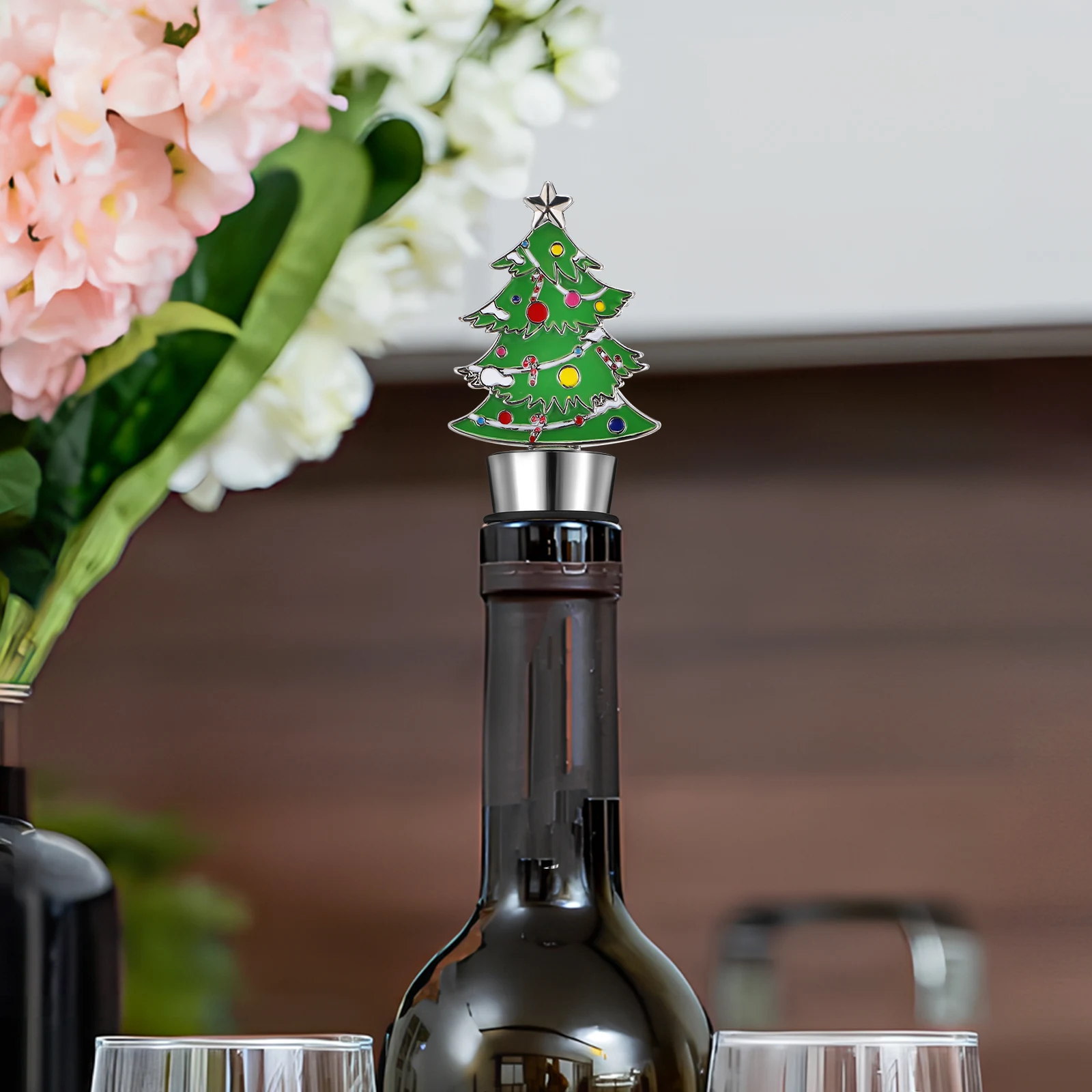 

4pcs Christmas Wine Bottle Stopper Bulk Holiday Decorative Wine Stoppers Cute Christmas Tree Santa Claus Design Reusable