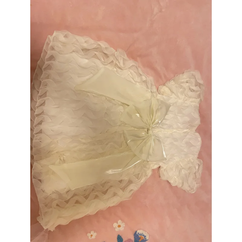 Mädchen Blume einfarbig Sommerkleid neuen Stil Kinder rock Bogen kleines Kind Puff ärmel Mesh Prinzessin Party kleider