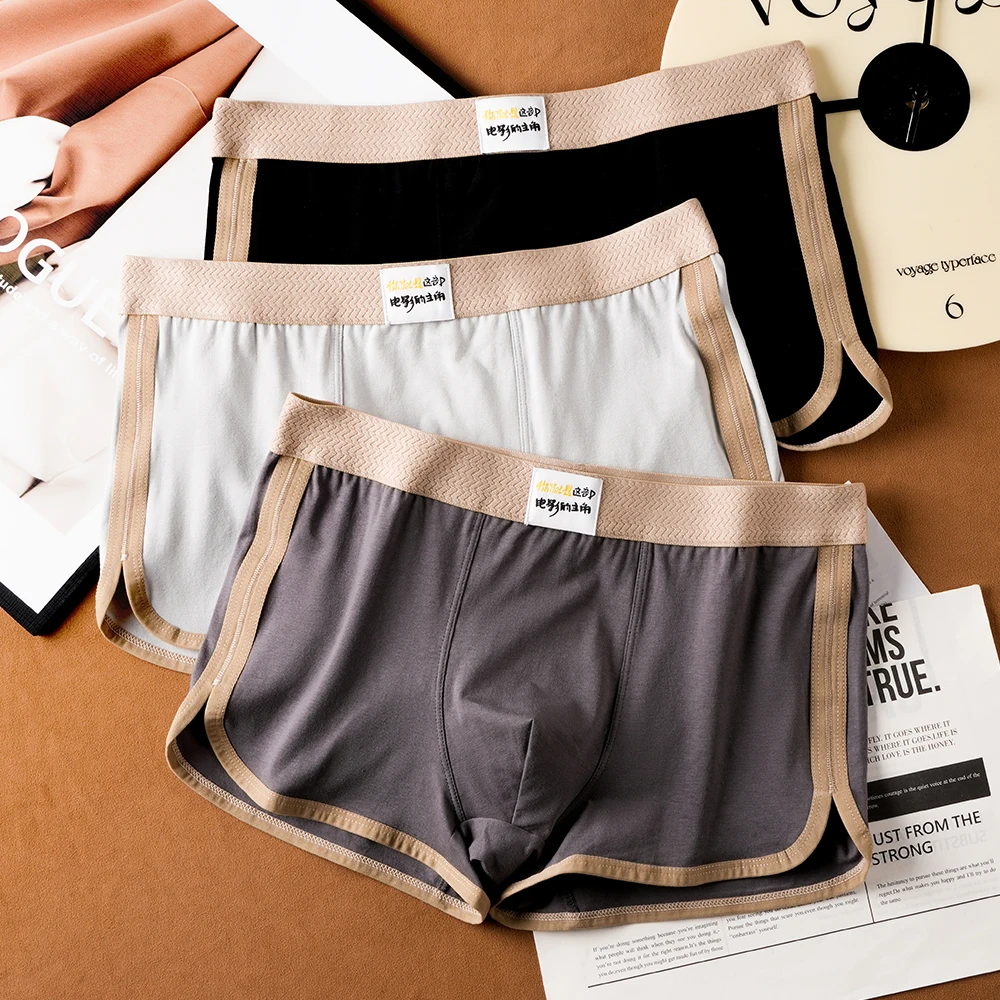 

3PCS/Pack 100% Cotton Solid Men's Panties Comfortable Breathable Mesh Crotch Man Undrewear High Elastic Waist Boxers for Men
