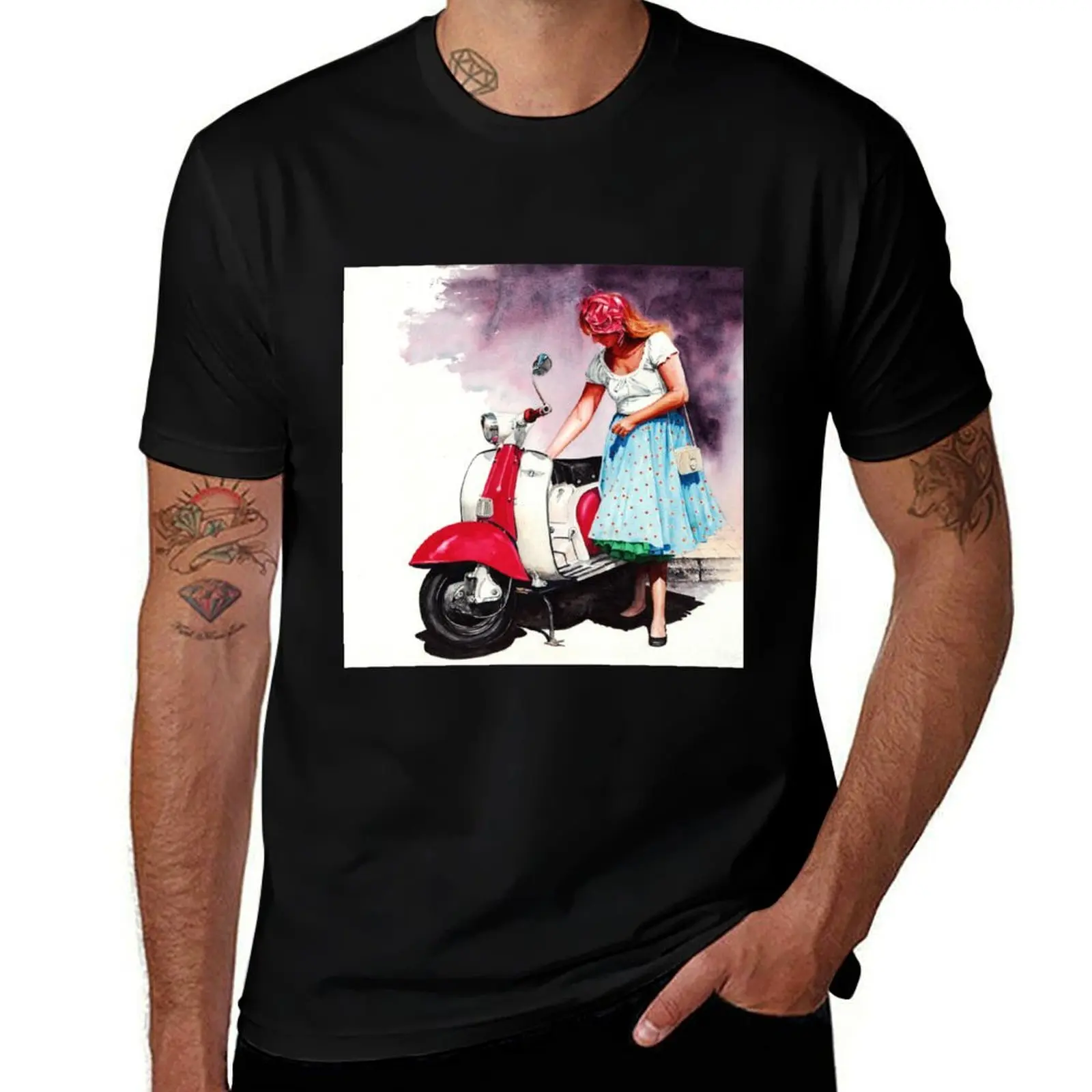 Fifties Lambretta Girl T-Shirt Christmas Casual Short Sleeve Top T-Shirt