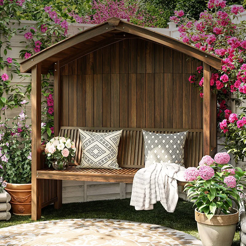 Preservative wood terrace wooden house seats, gazebo leisure chairs, outdoor courtyard garden arrangement