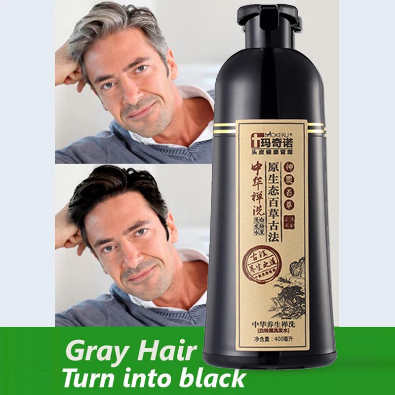 

Mokeru 500ml Herbal Natural Fast Dye White Grey Hair Shampoo Black Hair Color Dye Shampoo for Woman Men