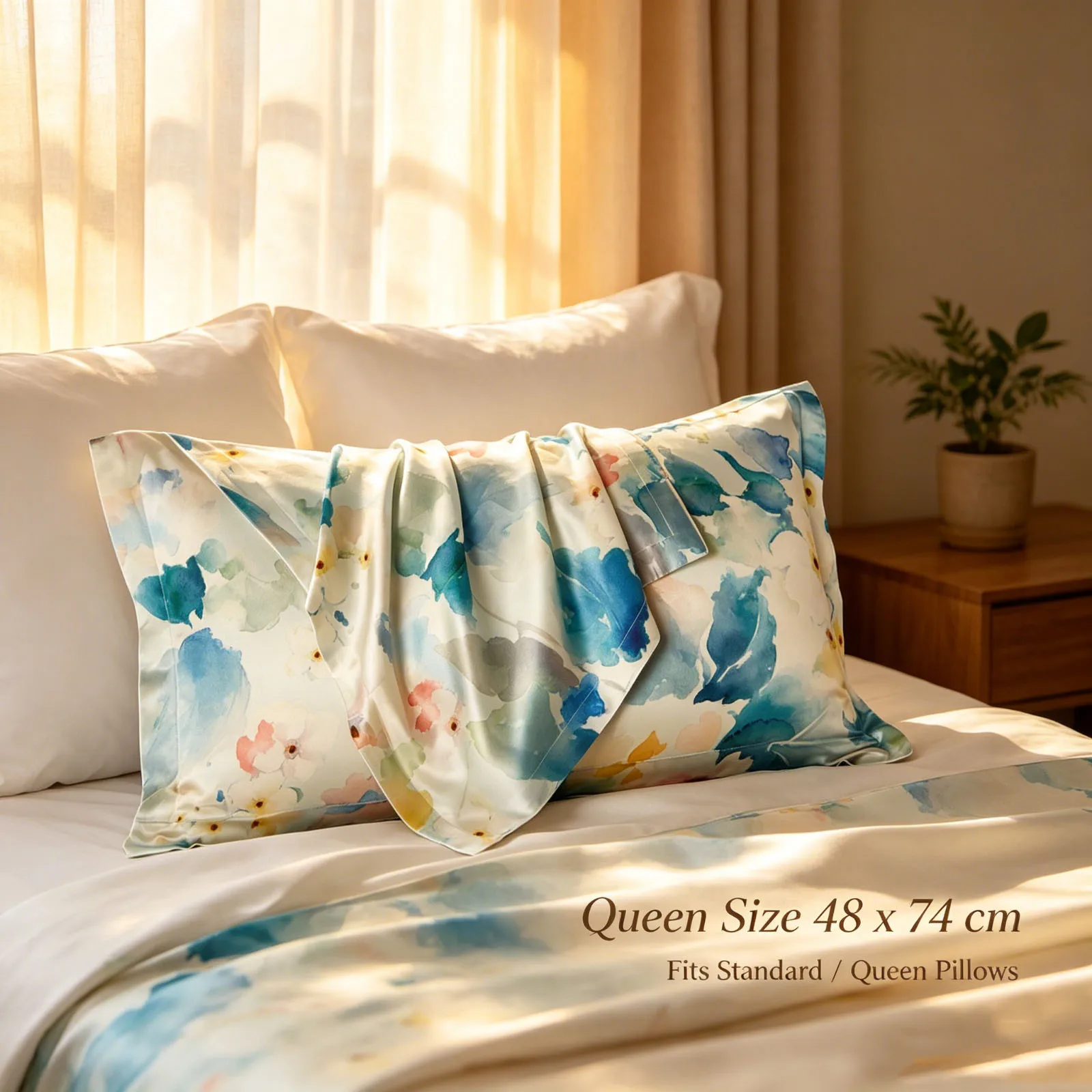 Mulberry Silk Front Pillowcase 40 Momme 6A Grade Watercolor Floral Single-sided Silk Bedding Pillow Cover Hair Skin Queen Size