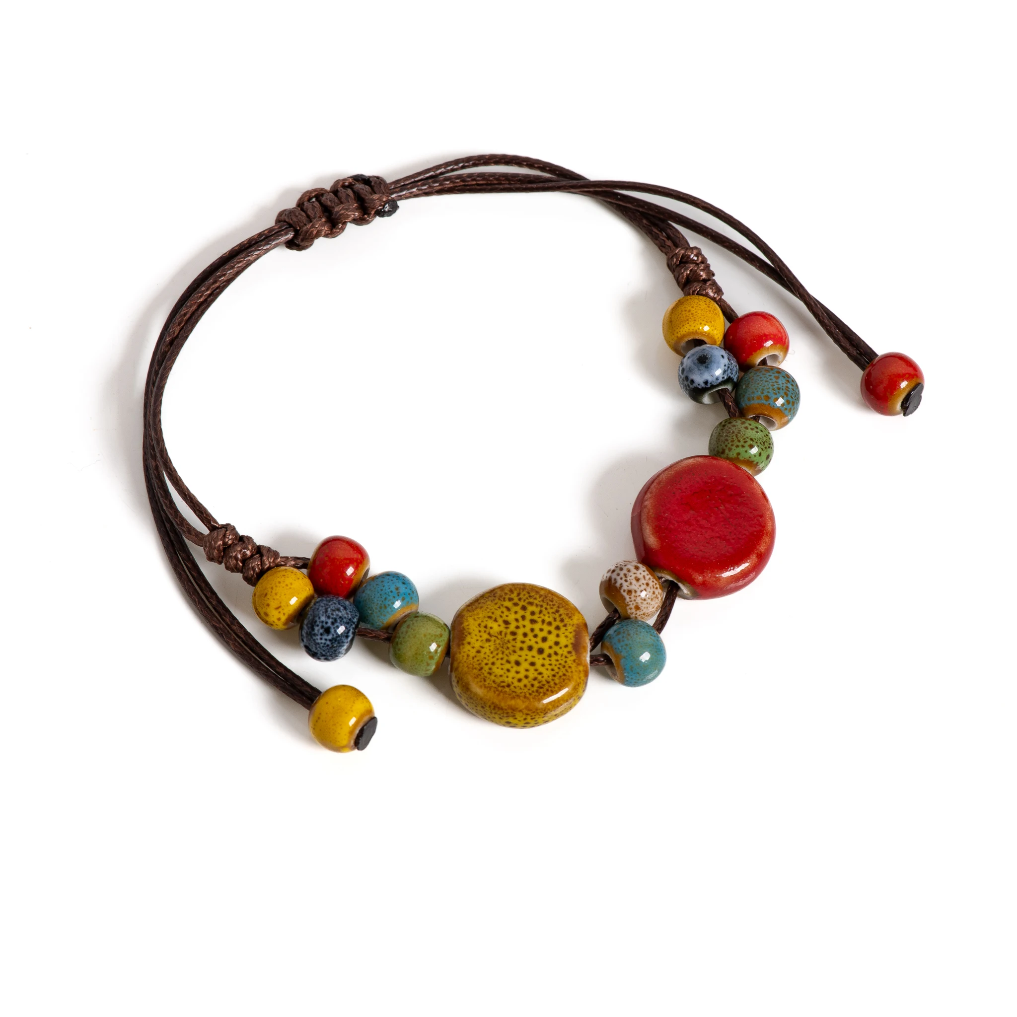 Handmade Colorful Cookie Bead Ceramic Bracelet Adjustable Boho Vintage Jewelry Unique Gift S02-024 - view 2