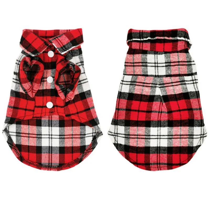 British Style Dog Clothes Summer Pet Plaid Shirt Lapel Coat Cat Jacket Clothes Costume Puppy Kitten Top Apparel