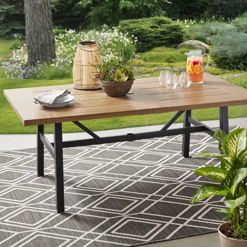 

2024 New 70" Steel Outdoor Dining Table, Brown/Black
