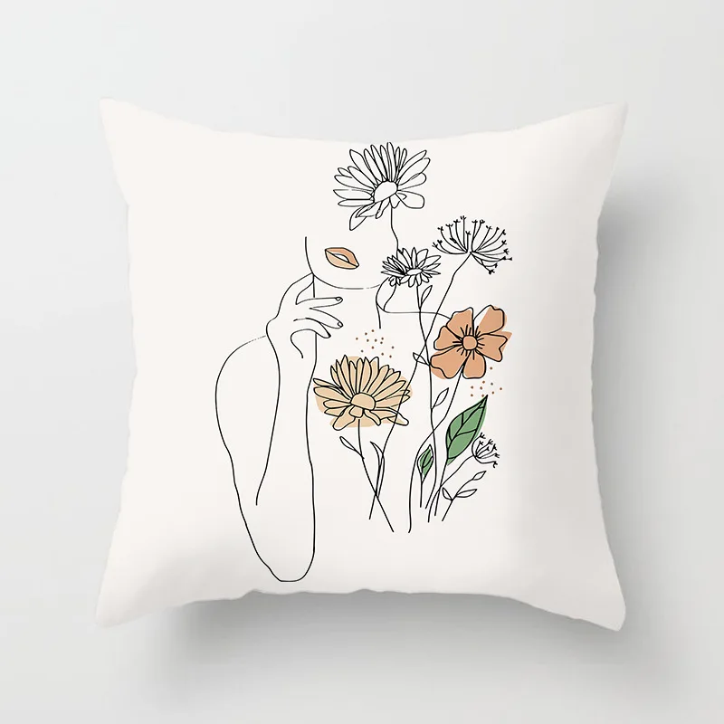 Nordic Simple Abstract Line Drawing Polyester Cushion Cover Decorative Pillowcase Modern Living Room Sofa Pillow