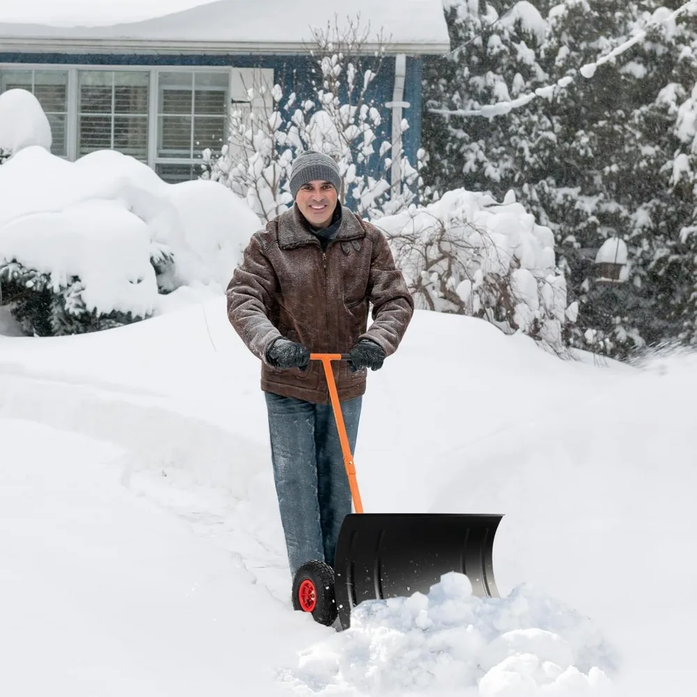 

Snow Shovel, 29” Snow Shovel for Driveway with 10” Pneumatic Wheels, Angle Adjustable Blade & Handle