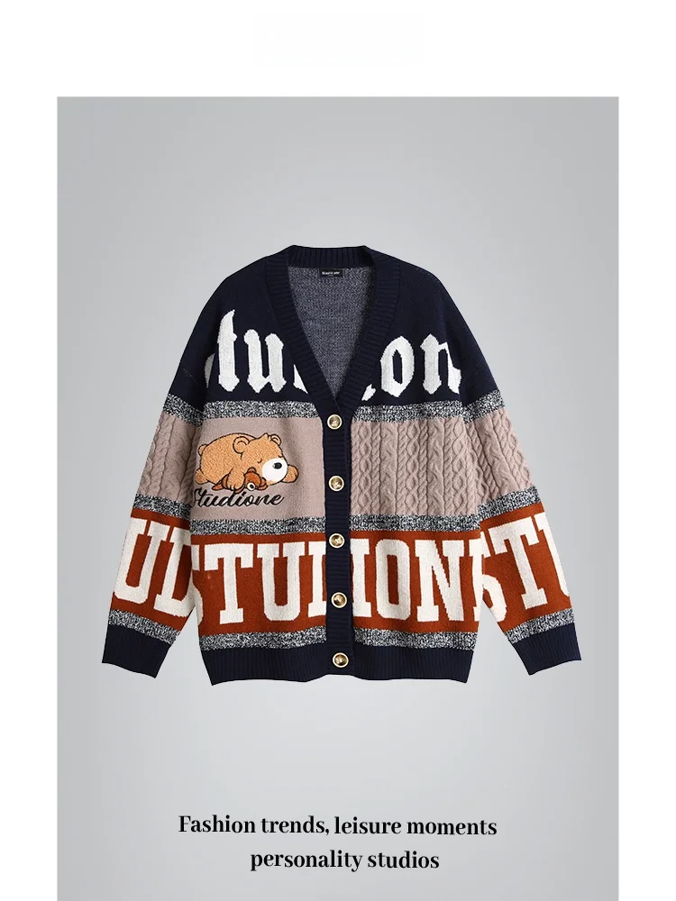 

Вязаный кардиган ANXIE в стиле High Street: модный городской свитер с V-образным вырезом и длинными рукавами, популярный дизайн для зимнего сезона