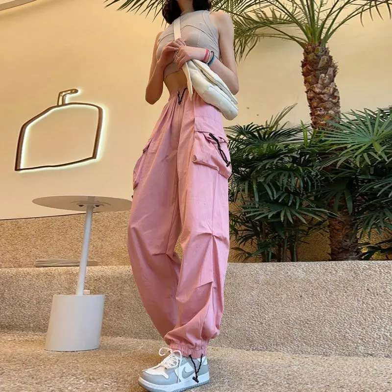 Pantaloni femminili con tasche Classico casual Y2k Streetwear Xxl Comodo elasticizzato Estetico Pantaloni da donna rosa anni '90 di alta qualità