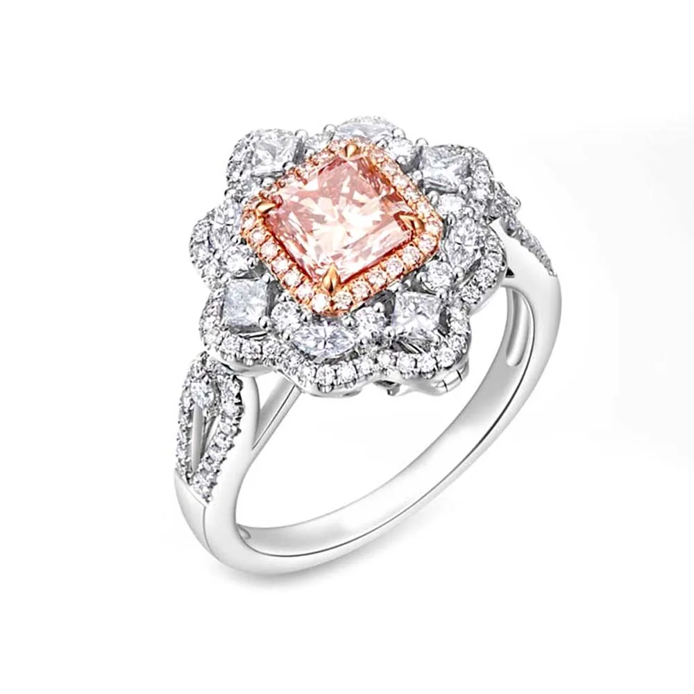 kailixi women cluster set diamonds  Labour Diamond Ring women female Colored diamond 18K gold white Pink diamond Diamond ring