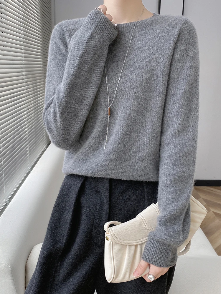 

Autumn Winter Jacquard Pullover Women's 100% Merino Wool Knitwear O-Neck Basic Cashmere Sweater Female Grace Soft Clothes Top