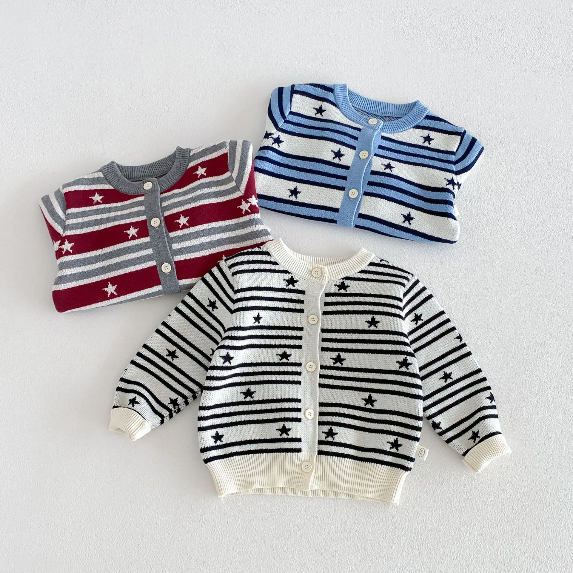 Boys' Striped Sweater 2026 New Autumn Children's Autumn Outfit Sweater, Baby's Stylish Jacquard Star Cardigan