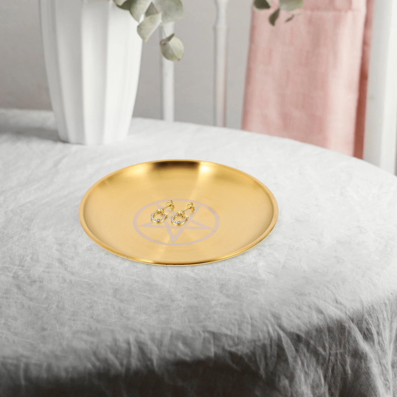 

Pentacle Gold Plate Vintage Altar Metal Jewelry Dish Decorative Storage ganizer Key Tray for Home Office Ritual Sacrifice