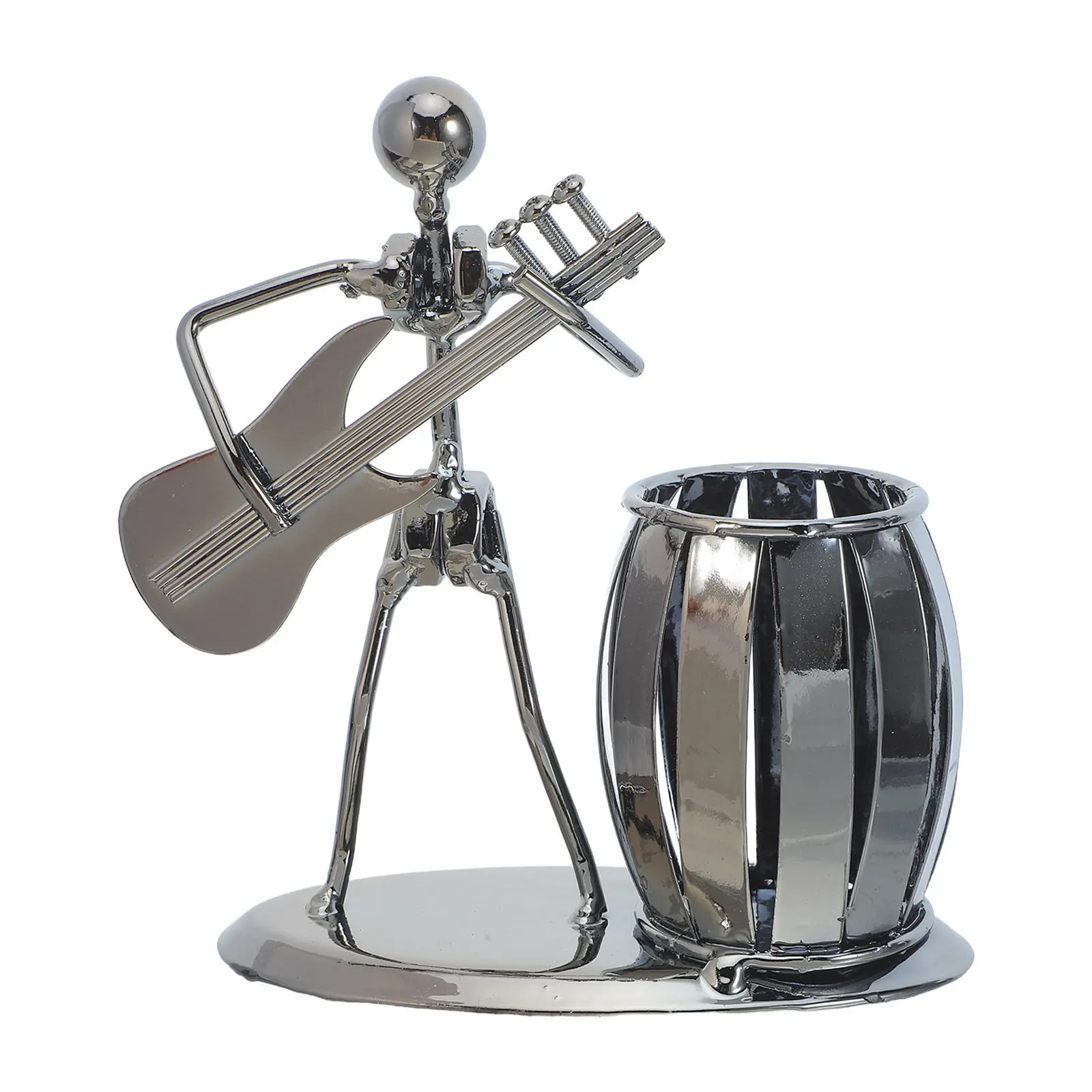 Metal Musician Guitar Player Pen Holder Iron Desktop Organizer Vintage Music Lover Gift Musician Statue Craft Ornament