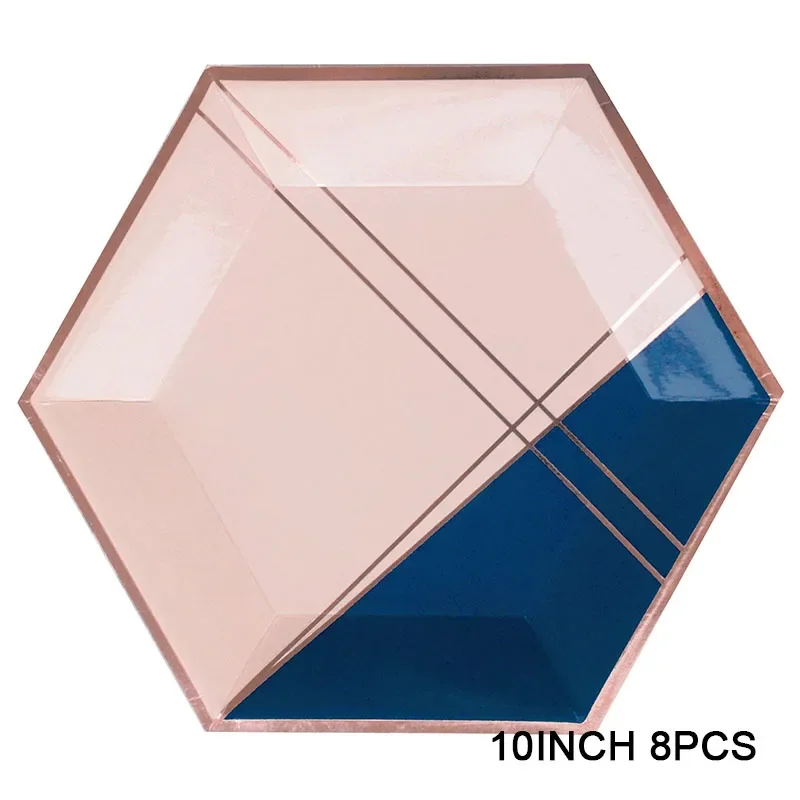 Ink Blue Rose Gold Pink  Foil Party Disposable Tableware Lattice Cake Napkins Dish Disposable for Wedding Birthday Baby Shower