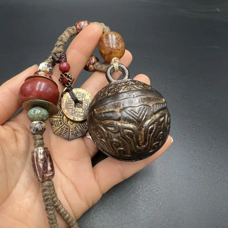 Antique miscellaneous folk collection artifacts bells cow head strings decorations coins accessories handles piece handicrafts
