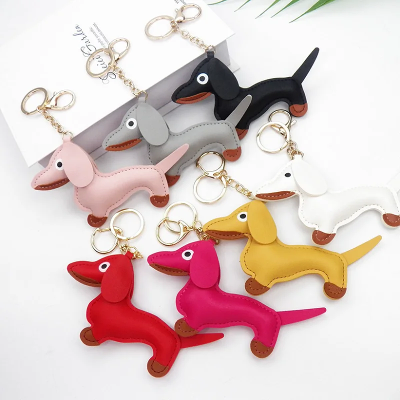 Fashion PU Leather Dachshund Bag Pendant Cute Puppy Key Chain for Women Colorful Standard Dachshund Dog Car Keychain Accessories