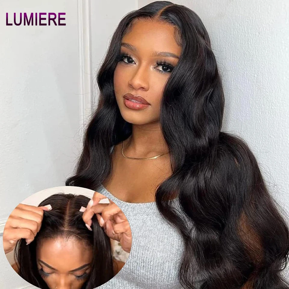 Lumiere Klaar Om Te Gaan Lijmloze Pruik Body Wave Lace Voorkant Pruik 4X4 Voorgesneden Kant Sluiting Pruik Menselijk Haar Voor Vrouwen Klaar Om Te Dragen