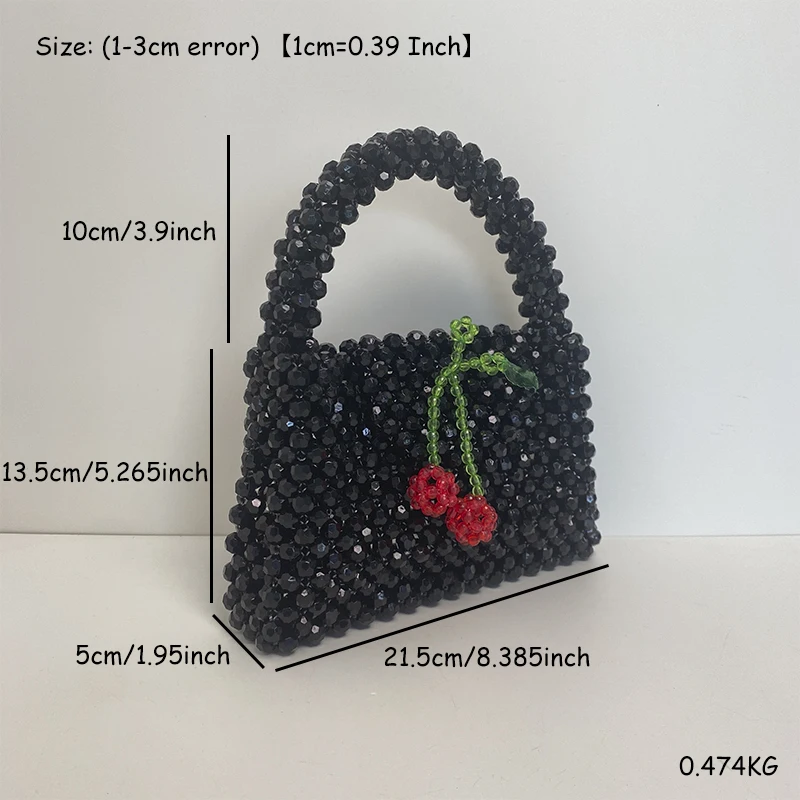 Handwoven Black Beaded Bag Fashionable Ins Cherry Design New In Ladeis Handbag Simple Versatile Summer Acrylic Women\'s Bags