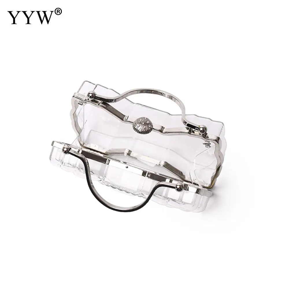 Transparent Acrylic Lady Clutch Handbag Cute Bow Square Clear PVC Hard Messenger Purse Women Metal Top Handle Chain Shoulder Bag