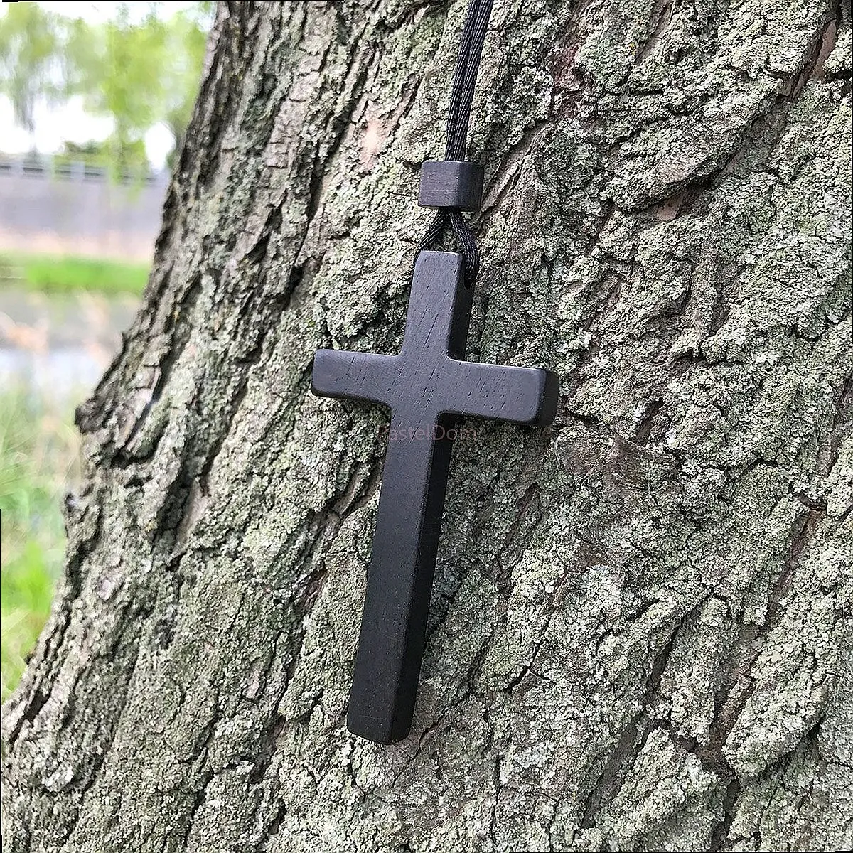 Initial Purple Sandalwood Ebony 77mm Cross Pendant Necklace Simple Fashion Personality Versatile Accessory