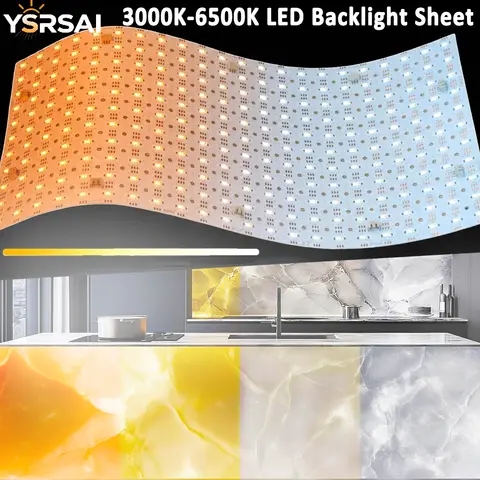 YSRSAI CCT Ultra-thin LED Backlight Sheet 24V 490x245mm Flexible Panel Sheet Lights for Kitchen Marble Countertop Advertising
