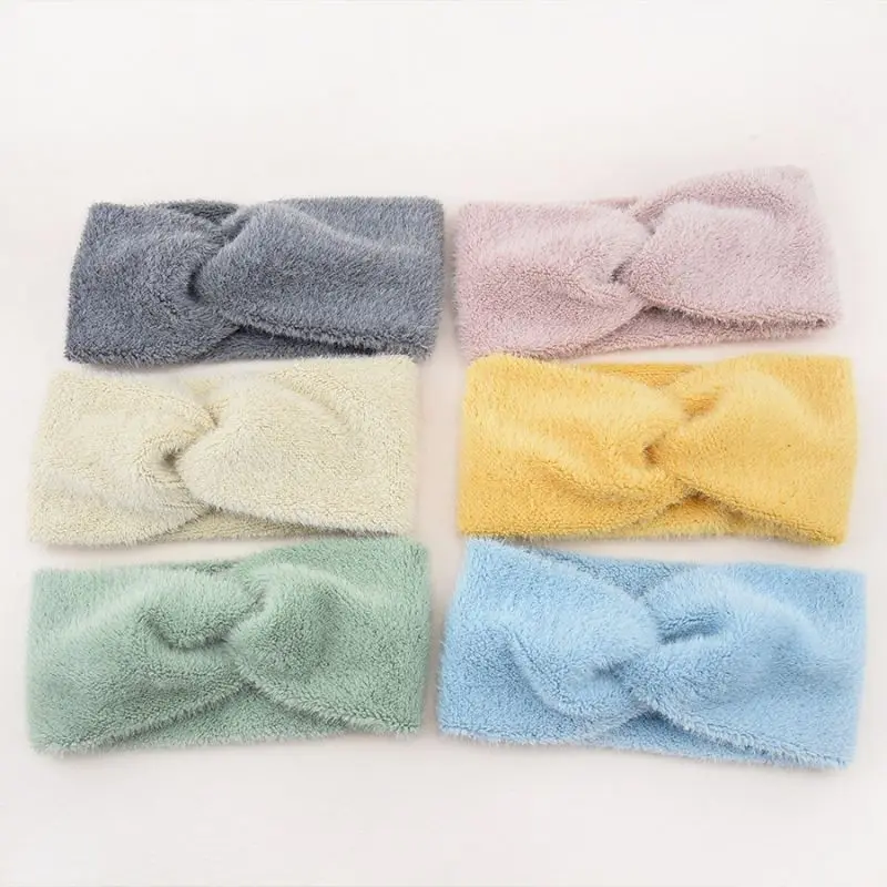 Ear Warmer Hairband Imitation Mink Fur Cross Plush Elastic Hair Band Solid Color Wide Turban Headwrap Women Hair Accessories