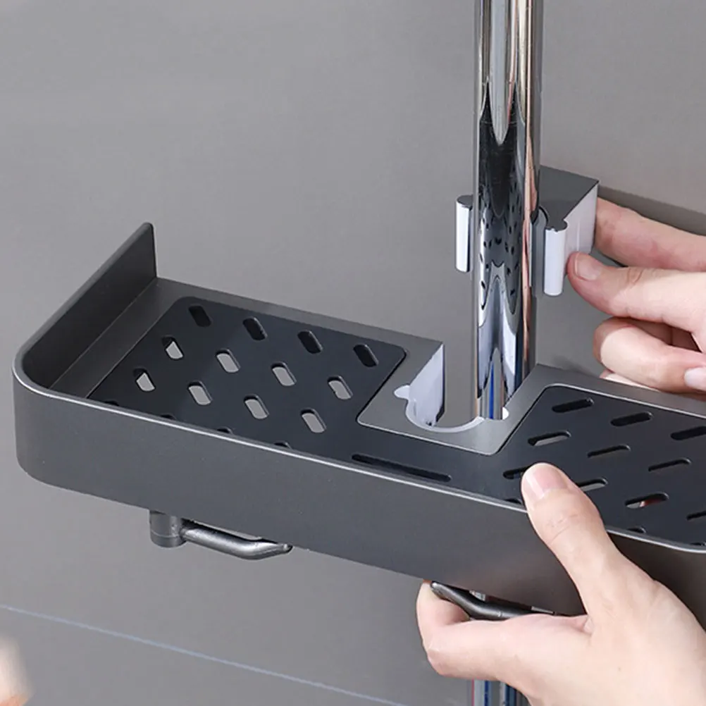 

Shower Shelf Storage Rack Dark Grey Plastic Basket Bathroom Bar Holder for Home Sliding Drawers Shampoo Soap Organizer