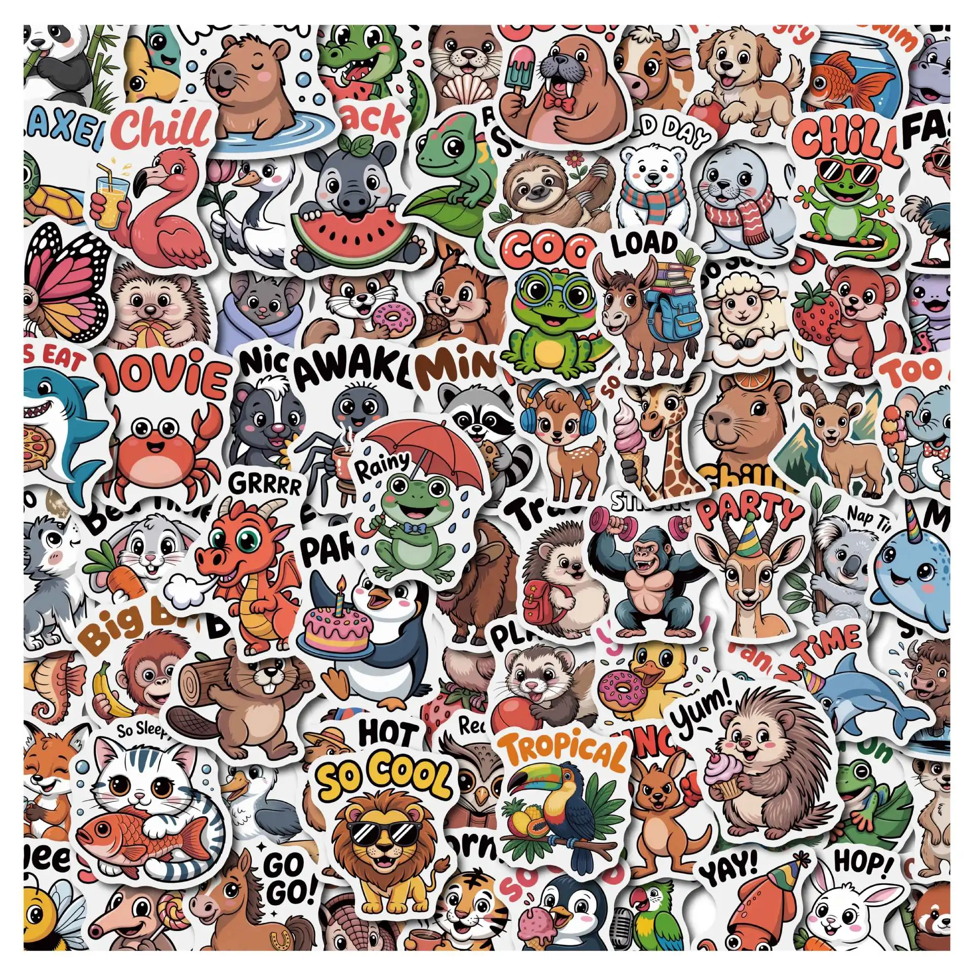 

100 шт. милых наклеек с животными в стиле граффити, креативные мультяшные акварельные стикеры с разнообразными животными, эстетичные декоративные наклейки для DIY, скрапбукинга, детских игрушек