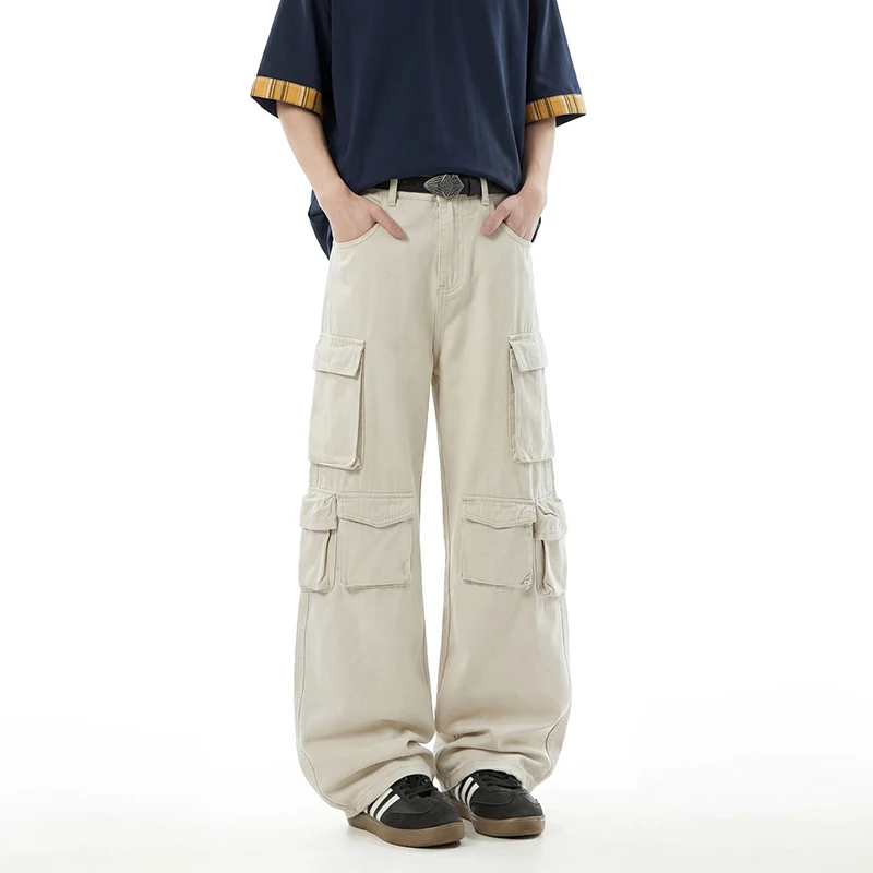 Pantalones Cargo para Hombre, Multibolsillos, Ropa de Trabajo, Cintura Elástica, Corte Holgado y Recto, Colores Beige, Verde y Negro, Estilo Casual Urbano