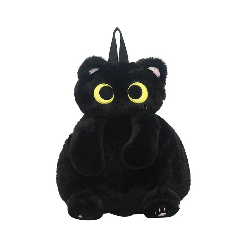 33cm Kawaii Big Eyes Cat Plush Toy Black Backpack Cute Large-capacity Stuffed Animal Bag Boys Girls Women Soft Toy Backpack Gift