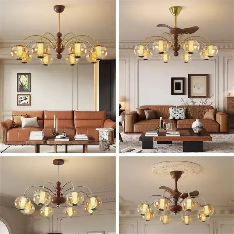 French light luxury living room chandelier, creative American retro high-end fan light medium and ancient restaurant