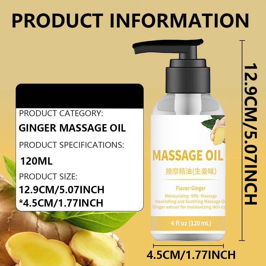 Pure Natural Organic Ginger Relaxing Anti Cellulite Body Skin Massage Body Oil Sore Muscle Valentines for Date Night